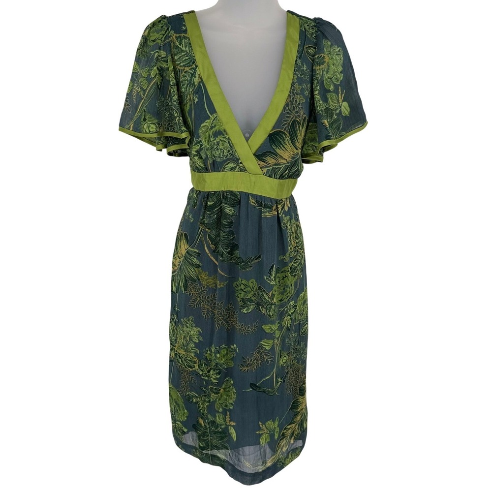 Jonathan Martin Y2K Floral Midi Dress Women's 10 Green Empire Waist Fairy Boho